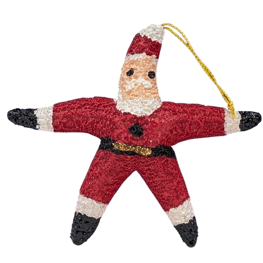 Starfish Christmas Ornament Santa Claus Red Hand Painted Nautical Three Inches
